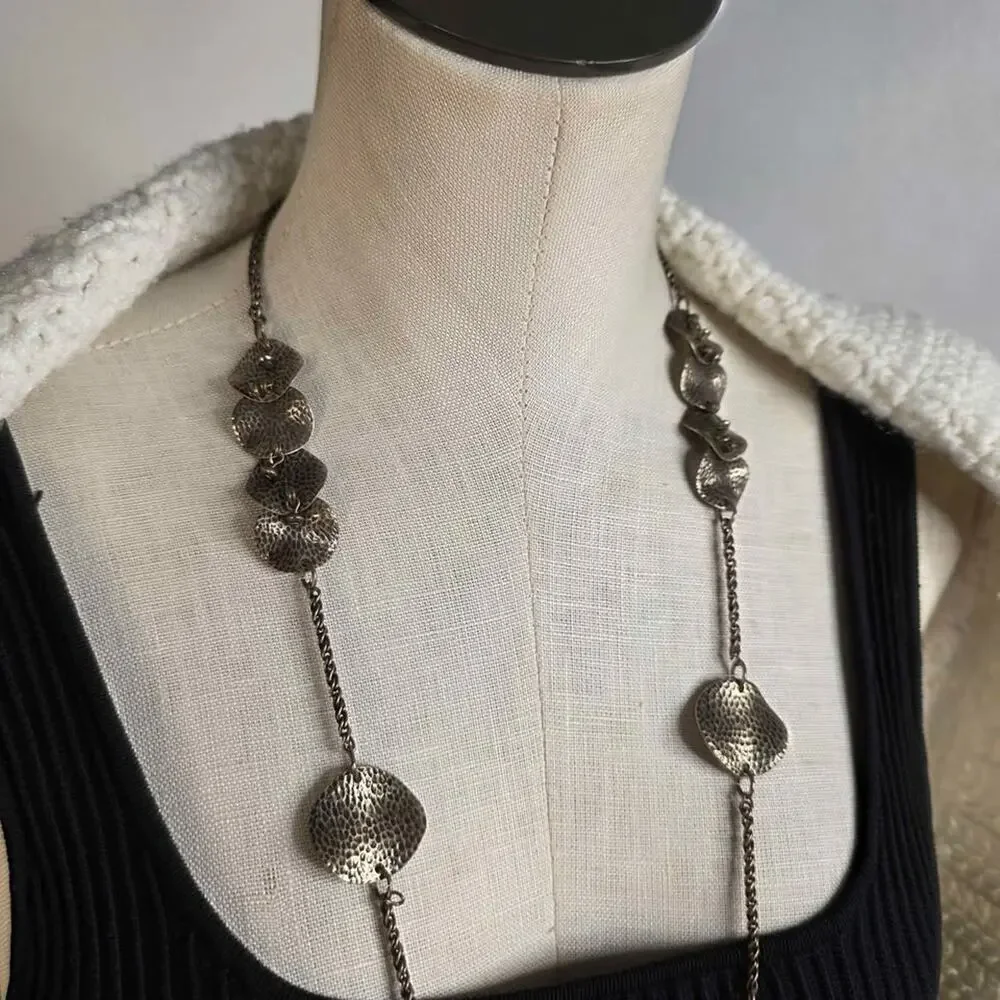 Chicos Hammered Metal Statement Necklace Boho Artsy Festival